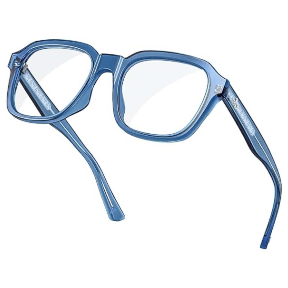 Oversized Square Blue Light Blocking Glasses Computer Blue Frame Eyewear - Picture 9 of 9